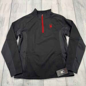 NWT Spyder 1/4 Zip Fleece Pullover Large Black Pockets Ski Snowboard Mens $99